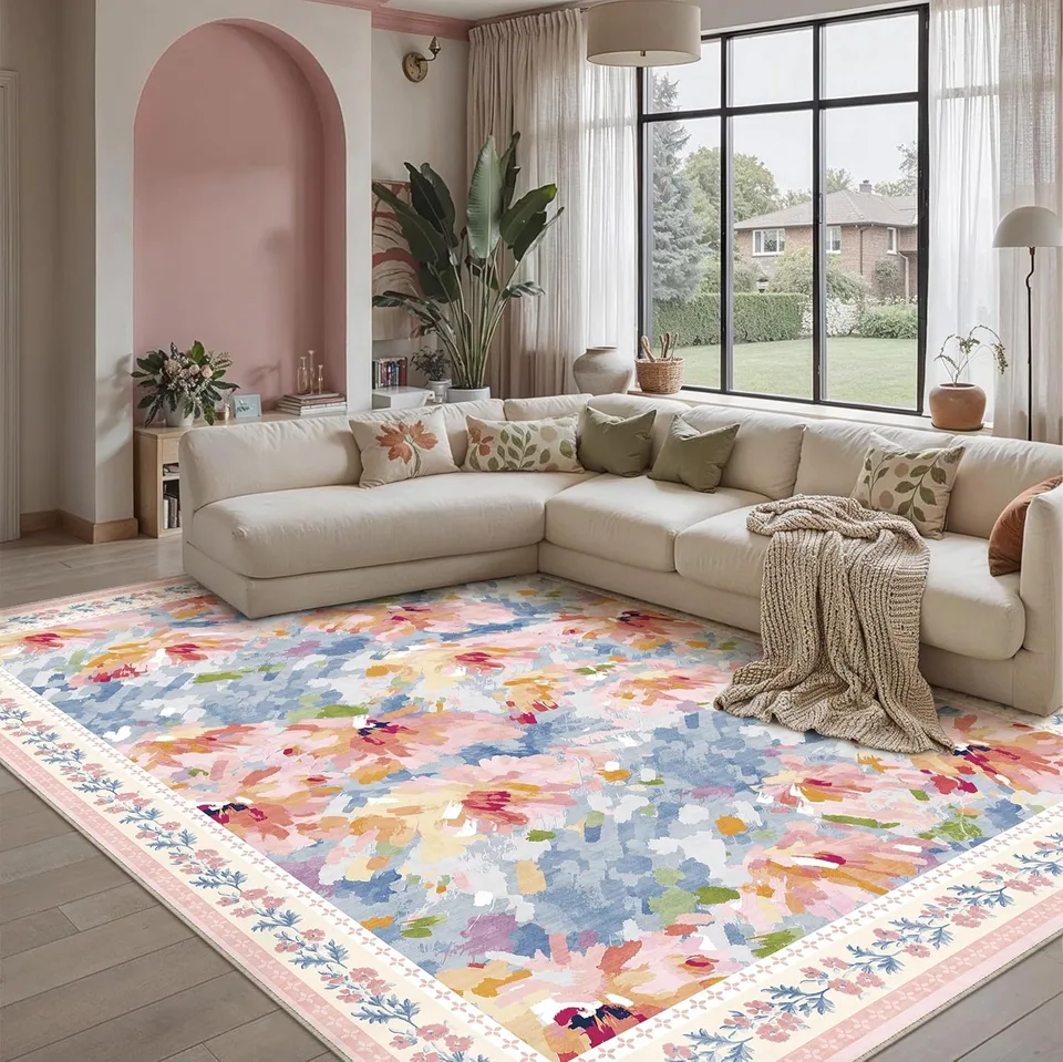 8 x 10 Pink Blue Floral Rug